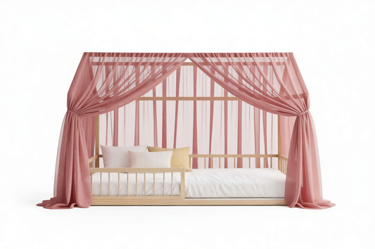 RoseBloom Canopy Curtains (Warm Rose) – Linen, Muslin & Tulle Options for RoseDream & PureNest Beds