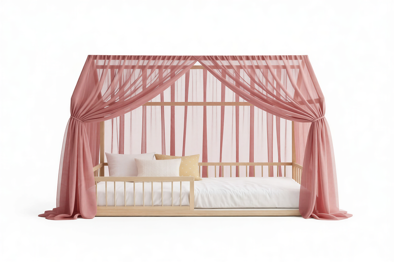 RoseBloom Canopy Curtains (Warm Rose) – Linen, Muslin & Tulle Options for RoseDream & PureNest Beds